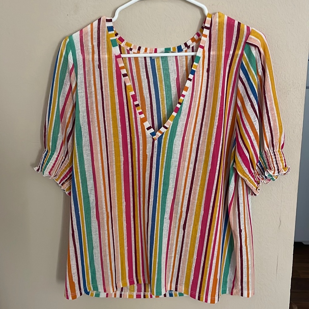 Striped Low V-Neck Blouse